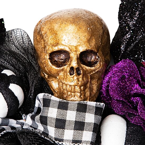 Northlight 22in Skull With Hands And Purple Roses Wreath