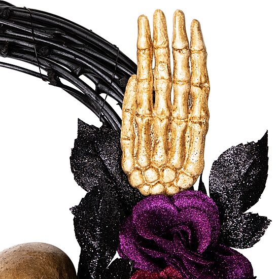 Northlight 22in Skull With Hands And Purple Roses Wreath