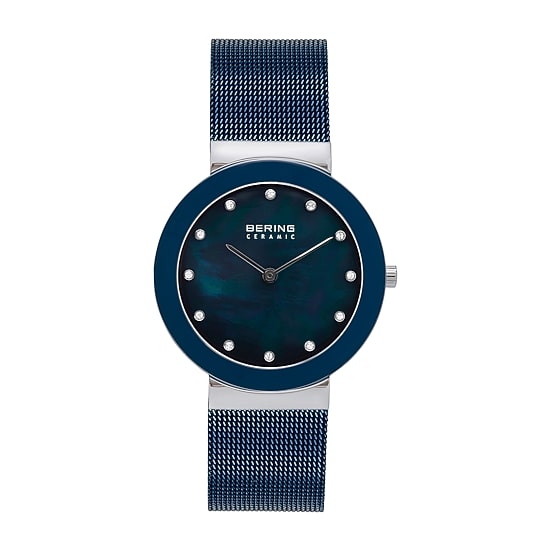 Bering Womens Crystal Accent Blue Stainless Steel Bracelet Watch 11435-387