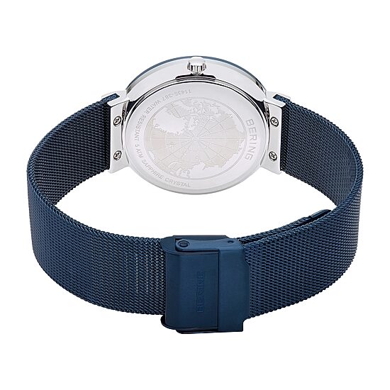 Bering Womens Crystal Accent Blue Stainless Steel Bracelet Watch 11435-387