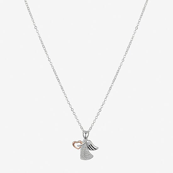 Gratitude & Grace Womens Crystal Pure Silver Over Brass Angel Heart 16 Inch Pendant Necklace