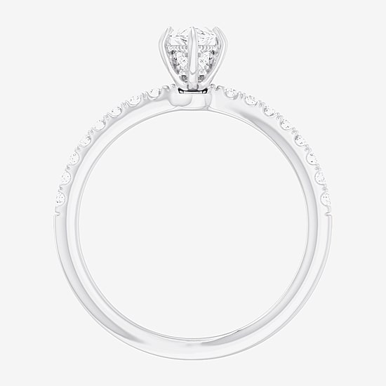(G-H /  Si1-Si2) Womens 1 CT. T.W. Lab Grown White Diamond 10K Gold Marquise Side Stone Engagement Ring