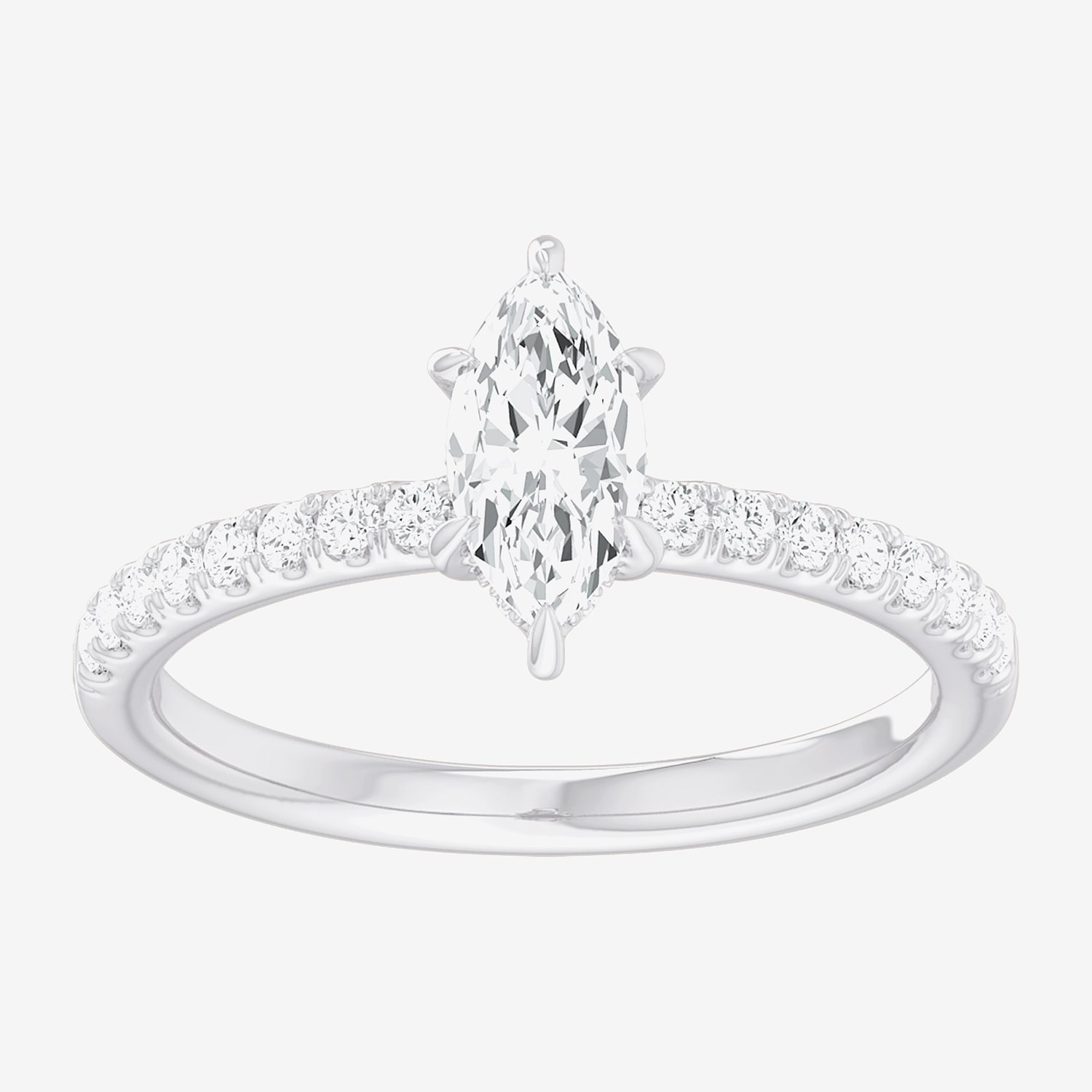 (G-H /  Si1-Si2) Womens 1 CT. T.W. Lab Grown White Diamond 10K Gold Marquise Side Stone Engagement Ring