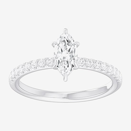 (G-H /  Si1-Si2) Womens 1 CT. T.W. Lab Grown White Diamond 10K Gold Marquise Side Stone Engagement Ring