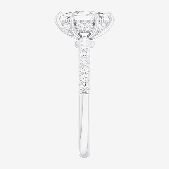 (G-H /  Si1-Si2) Womens 1 CT. T.W. Lab Grown White Diamond 10K Gold Marquise Side Stone Engagement Ring
