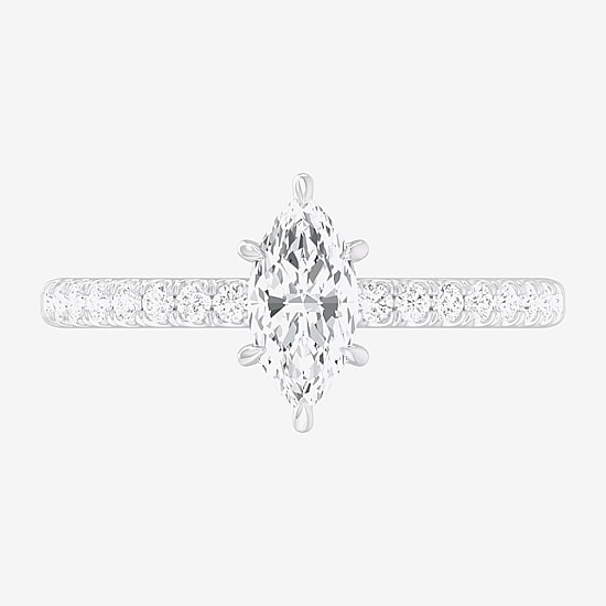 (G-H /  Si1-Si2) Womens 1 CT. T.W. Lab Grown White Diamond 10K Gold Marquise Side Stone Engagement Ring
