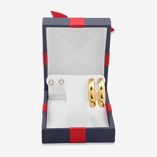 Yes, Please! Womens Lab Created White Sapphire 14K Gold Over Silver Sterling Silver Round 2 Pair Earring Set