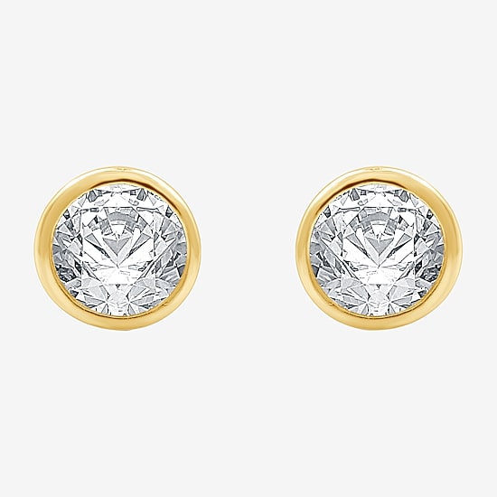 Yes, Please! Womens Lab Created White Sapphire 14K Gold Over Silver Sterling Silver Round 2 Pair Earring Set