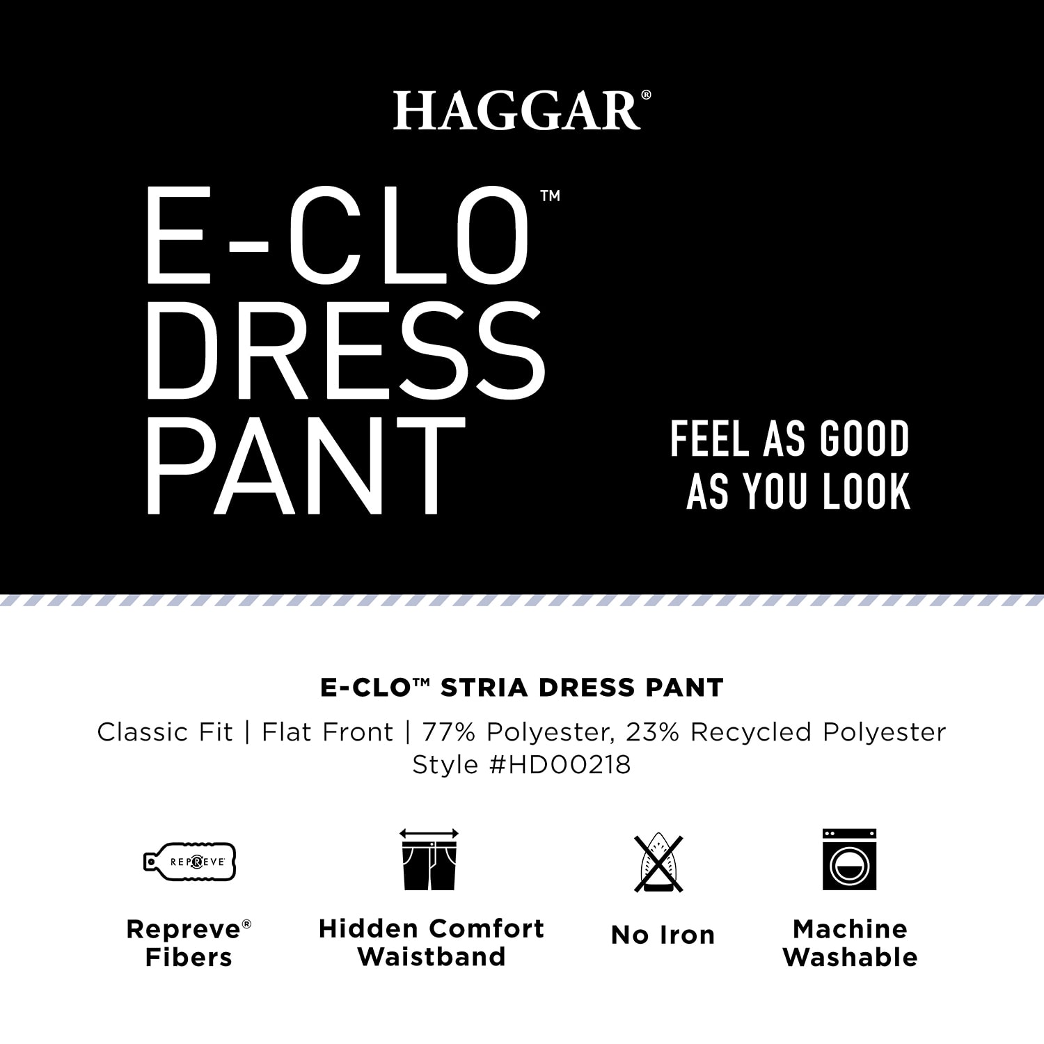 Haggar E-CLO Stria Mens Classic Fit Dress Flat Front Pant