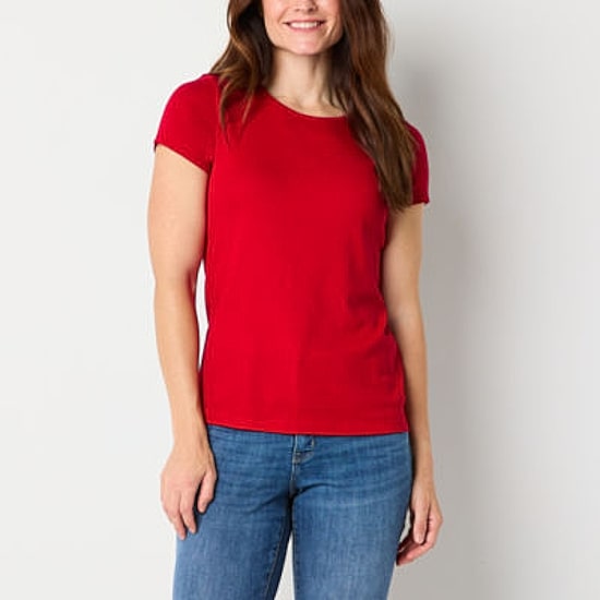 St. John's Bay Womens Crew Neck Short Sleeve T-Shirt