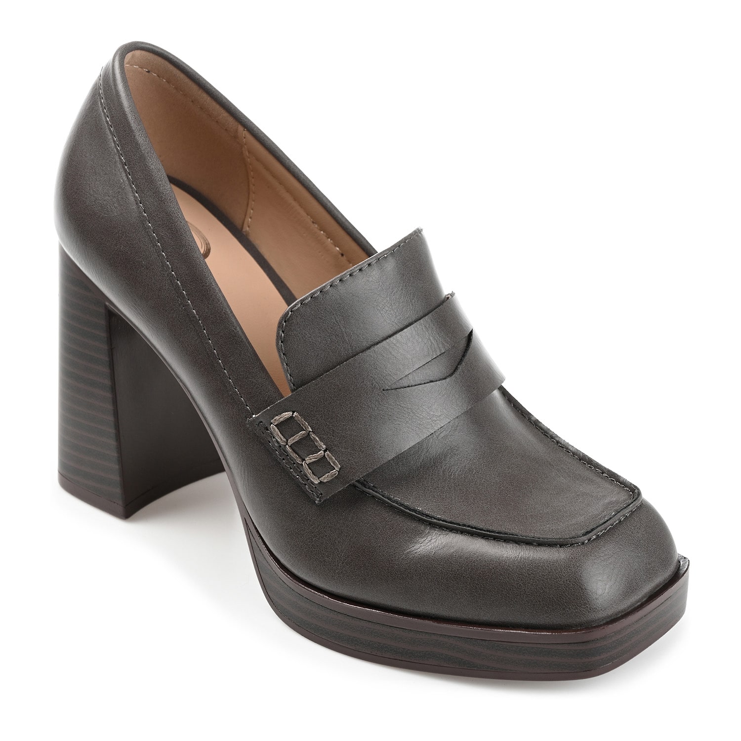 Journee Collection Ezzey-Wd Womens Square Closed Toe Stacked Heel Pumps