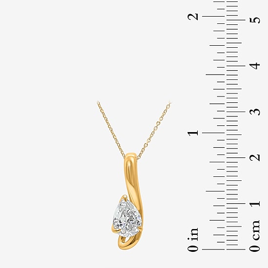 (I / I1) Womens 1 CT. Lab Grown White Diamond 10K Gold Pear 18 Inch Pendant Necklace