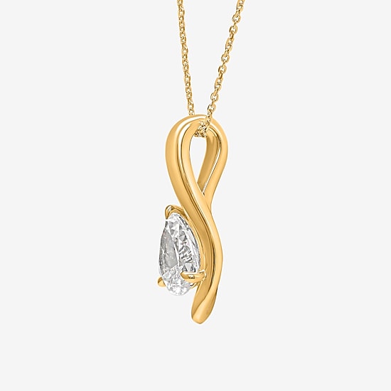(I / I1) Womens 1 CT. Lab Grown White Diamond 10K Gold Pear 18 Inch Pendant Necklace