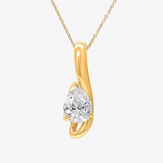 (I / I1) Womens 2 CT. Lab Grown White Diamond 10K Gold Pear 18 Inch Pendant Necklace