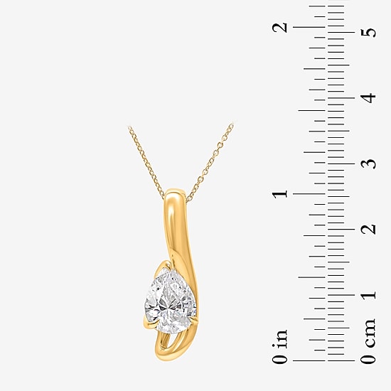 (I / I1) Womens 2 CT. Lab Grown White Diamond 10K Gold Pear 18 Inch Pendant Necklace