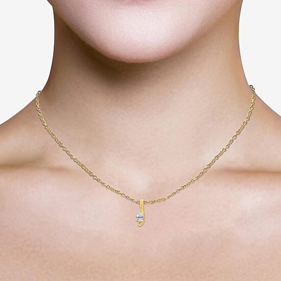 (I / I1) Womens 2 CT. Lab Grown White Diamond 10K Gold Pear 18 Inch Pendant Necklace