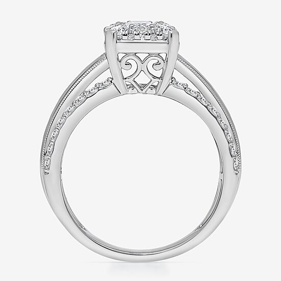 (I / I1) Womens 2 CT. T.W. Lab Grown White Diamond 10K Gold Side Stone Engagement Ring