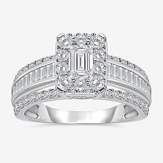 (I / I1) Womens 2 CT. T.W. Lab Grown White Diamond 10K Gold Side Stone Engagement Ring