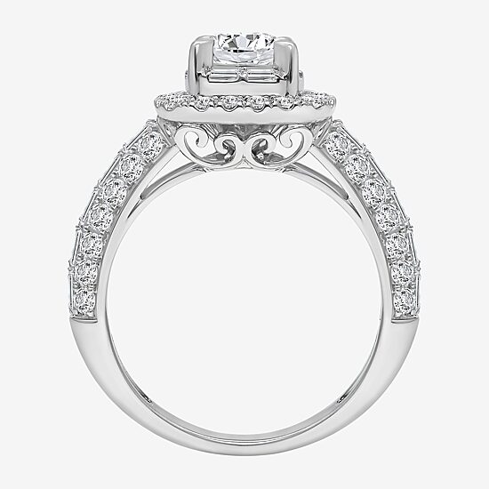 (I / I1) Womens 2 CT. T.W. Lab Grown White Diamond 10K Gold Round Side Stone Engagement Ring