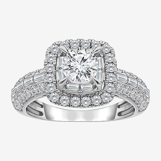 (I / I1) Womens 2 CT. T.W. Lab Grown White Diamond 10K Gold Round Side Stone Engagement Ring