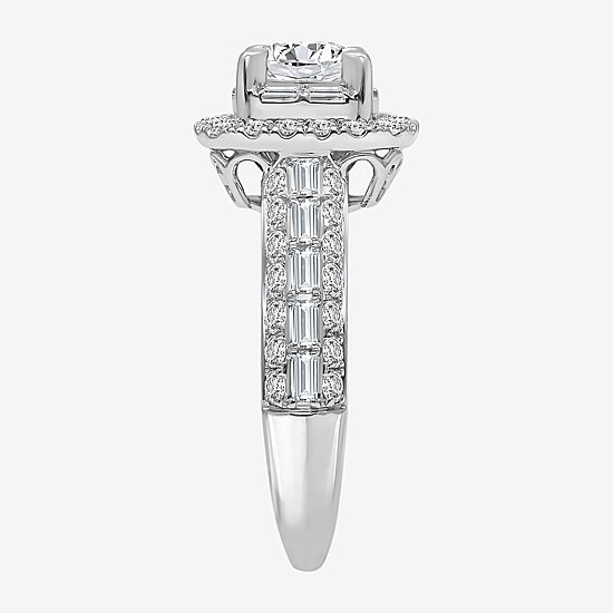 (I / I1) Womens 2 CT. T.W. Lab Grown White Diamond 10K Gold Round Side Stone Engagement Ring