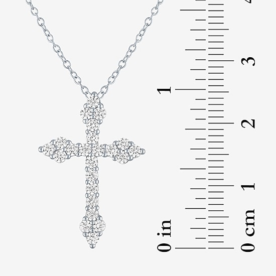 YES PLEASE! Womens Lab Created White Sapphire Sterling Silver Cross Pendant Necklace