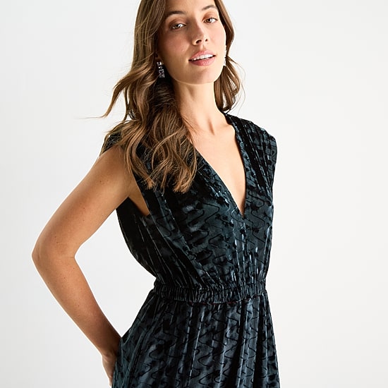 Sam And Jess Womens V Neck Sleeveless Scroll Evening Gown