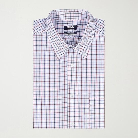 IZOD All Over Stretch Mens Regular Fit Easy Care Wrinkle Free Long Sleeve Dress Shirt