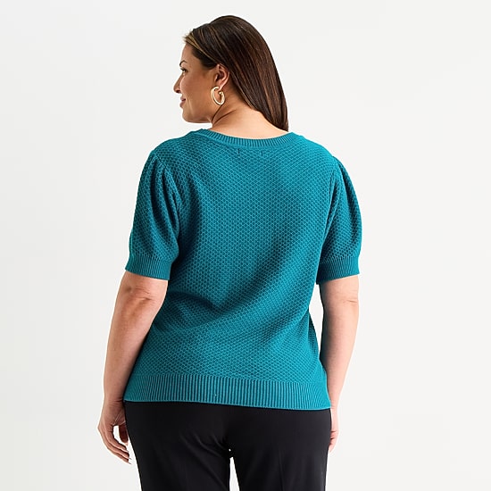 Liz Claiborne Plus Womens Crew Neck Short Sleeve Pullover Sweater