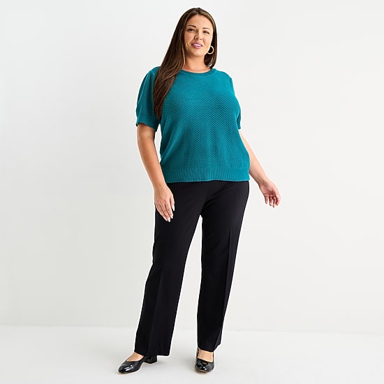 Liz Claiborne Plus Womens Crew Neck Short Sleeve Pullover Sweater