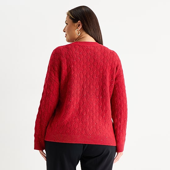 Liz Claiborne Plus Womens Crew Neck Long Sleeve Pullover Sweater