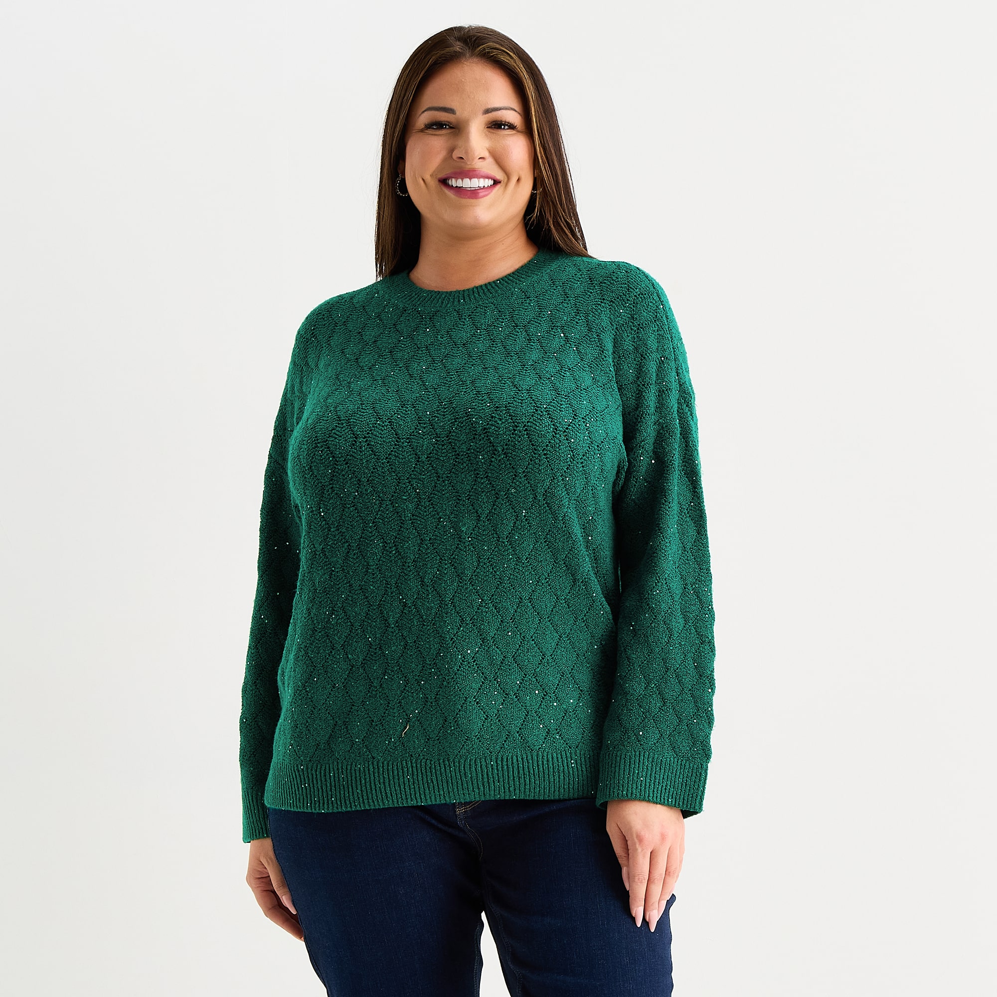 Liz Claiborne Plus Womens Crew Neck Long Sleeve Pullover Sweater