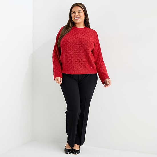 Liz Claiborne Plus Womens Crew Neck Long Sleeve Pullover Sweater