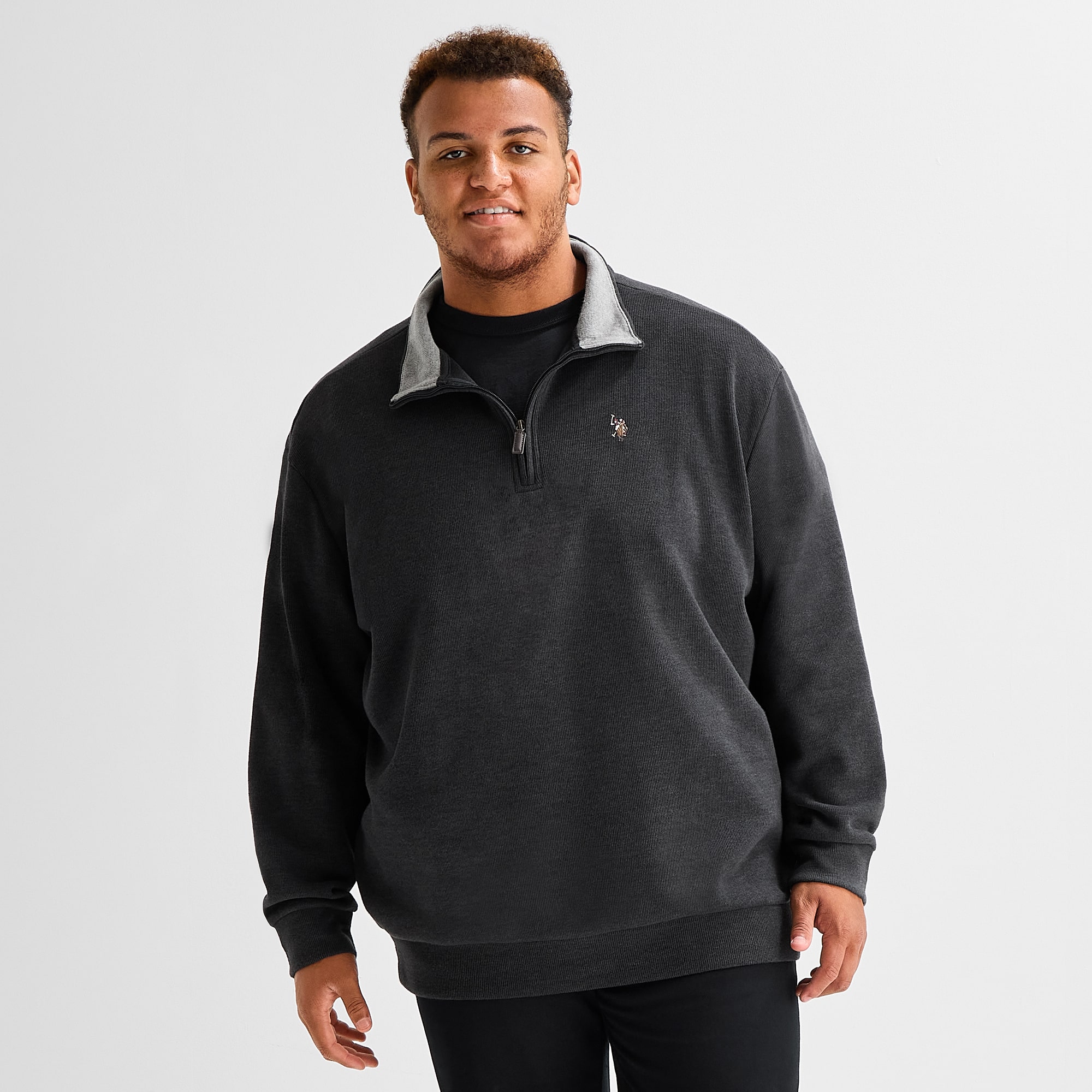 U.S. Polo Assn. Flatback Mens Mock Neck Long Sleeve Big and Tall Quarter-Zip Pullover