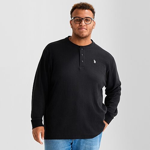 U.S. Polo Assn. Mens Henley Neck Long Sleeve Embroidered Classic Fit Big and Tall Thermal Top, 3x-large Tall, Black