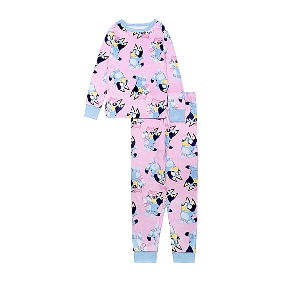 Little & Big Kid Girls Bluey Velour Crew Neck Long Sleeve 2-pc. Pajama Set