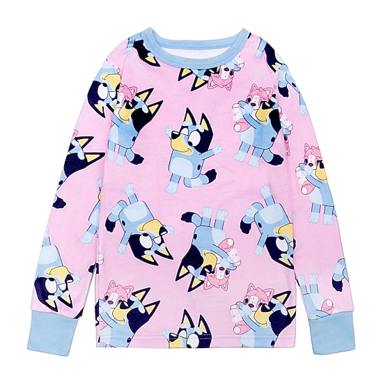 Little & Big Kid Girls Bluey Velour Crew Neck Long Sleeve 2-pc. Pajama Set