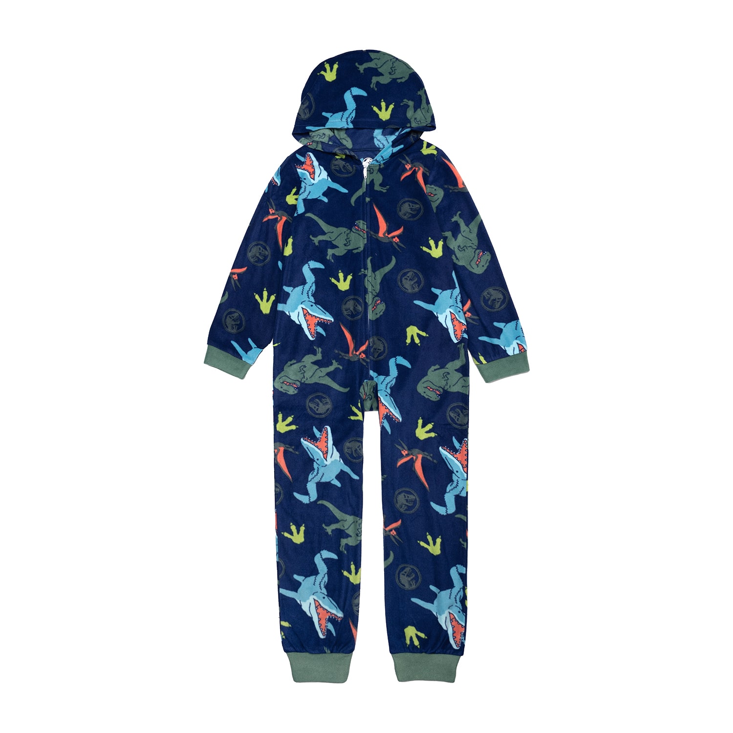Big Kid Boys Microfleece Long Sleeve Hooded Jurassic World One Piece Pajama