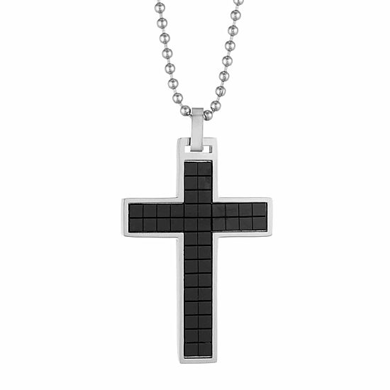 Mens Stainless Steel Cross 22 Inch Pendant Necklace