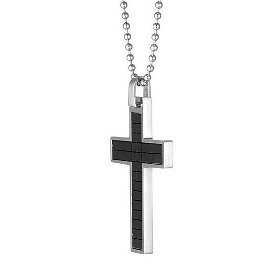 Mens Stainless Steel Cross 22 Inch Pendant Necklace