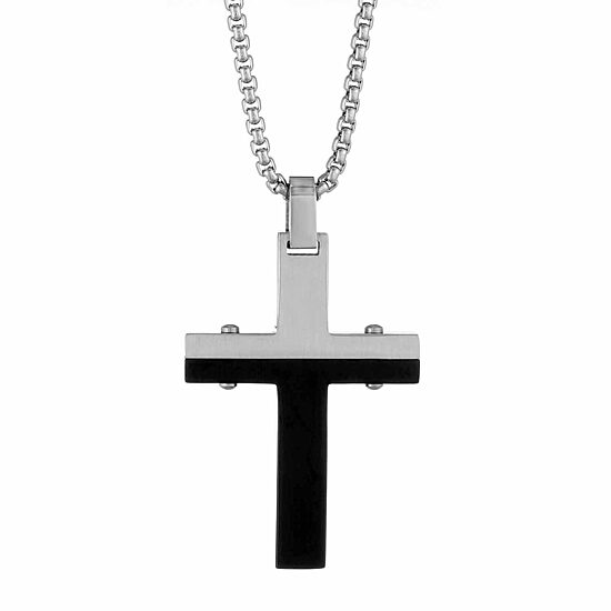 Mens Stainless Steel Cross 24 Inch Pendant Necklace
