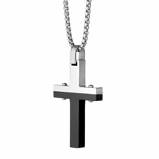 Mens Stainless Steel Cross 24 Inch Pendant Necklace