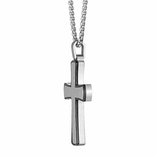 Mens Stainless Steel Cross 24 Inch Pendant Necklace