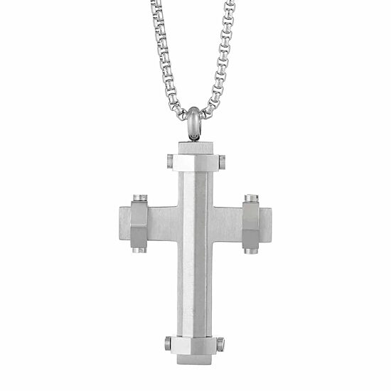 Mens Stainless Steel Cross 24 Inch Pendant Necklace