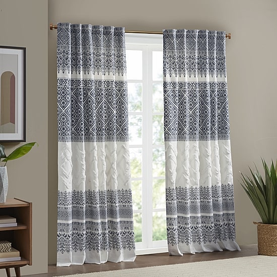 INK+IVY Mila 50"W X 84"L Cotton Printed With Chenille Detail And Lining Rod Pocket Light-Filtering Single Curtain Panel