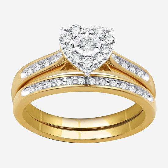 I Said Yes (H-I / I1) Womens 3/8 CT. T.W. Lab Grown White Diamond Sterling Silver or 14K Gold Over Silver Heart Bridal Set
