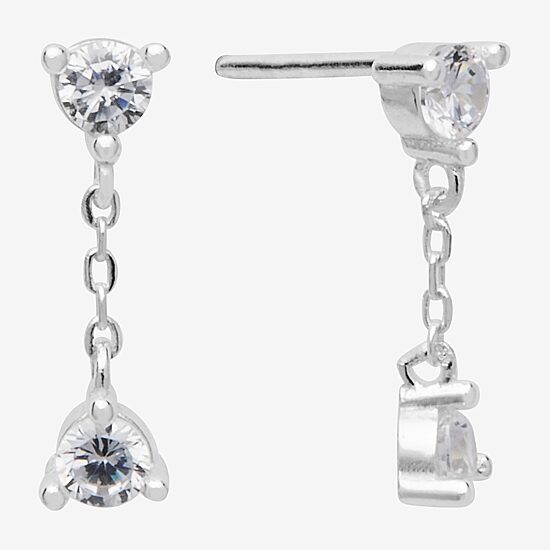 Itsy Bitsy Womens Cubic Zirconia Sterling Silver Drop Earrings