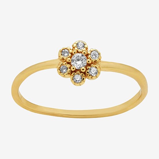 Itsy Bitsy Womens 2MM Cubic Zirconia 14K Gold Over Silver Flower Delicate Band