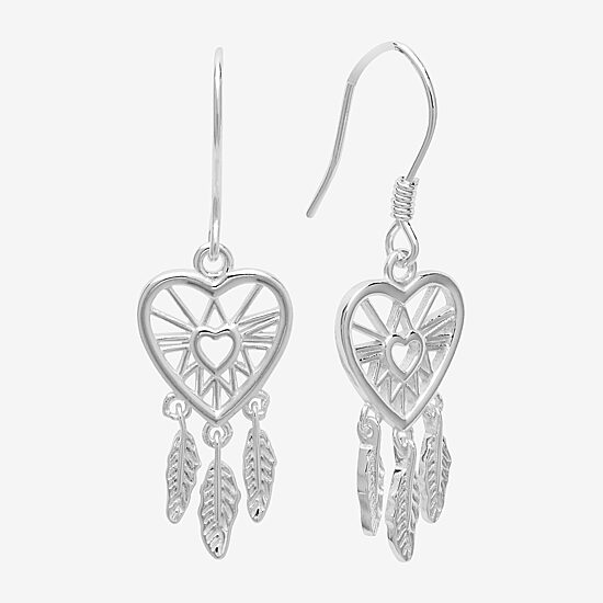 Silver Treasures Womens Sterling Silver Heart Hypoallergenic Drop Earrings