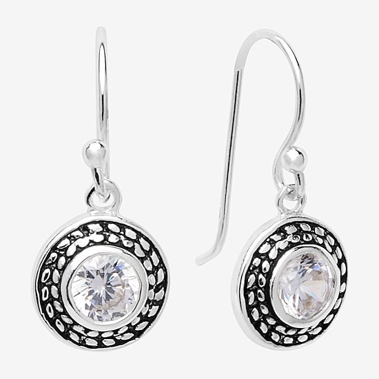 Silver Treasures Womens Cubic Zirconia Sterling Silver Hypoallergenic Drop Earrings